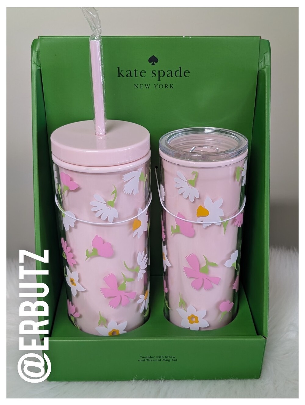 Kate Spade New York Floral Waltz 🌹 Tumbler With Straw and Thermal Mug Boxed Set